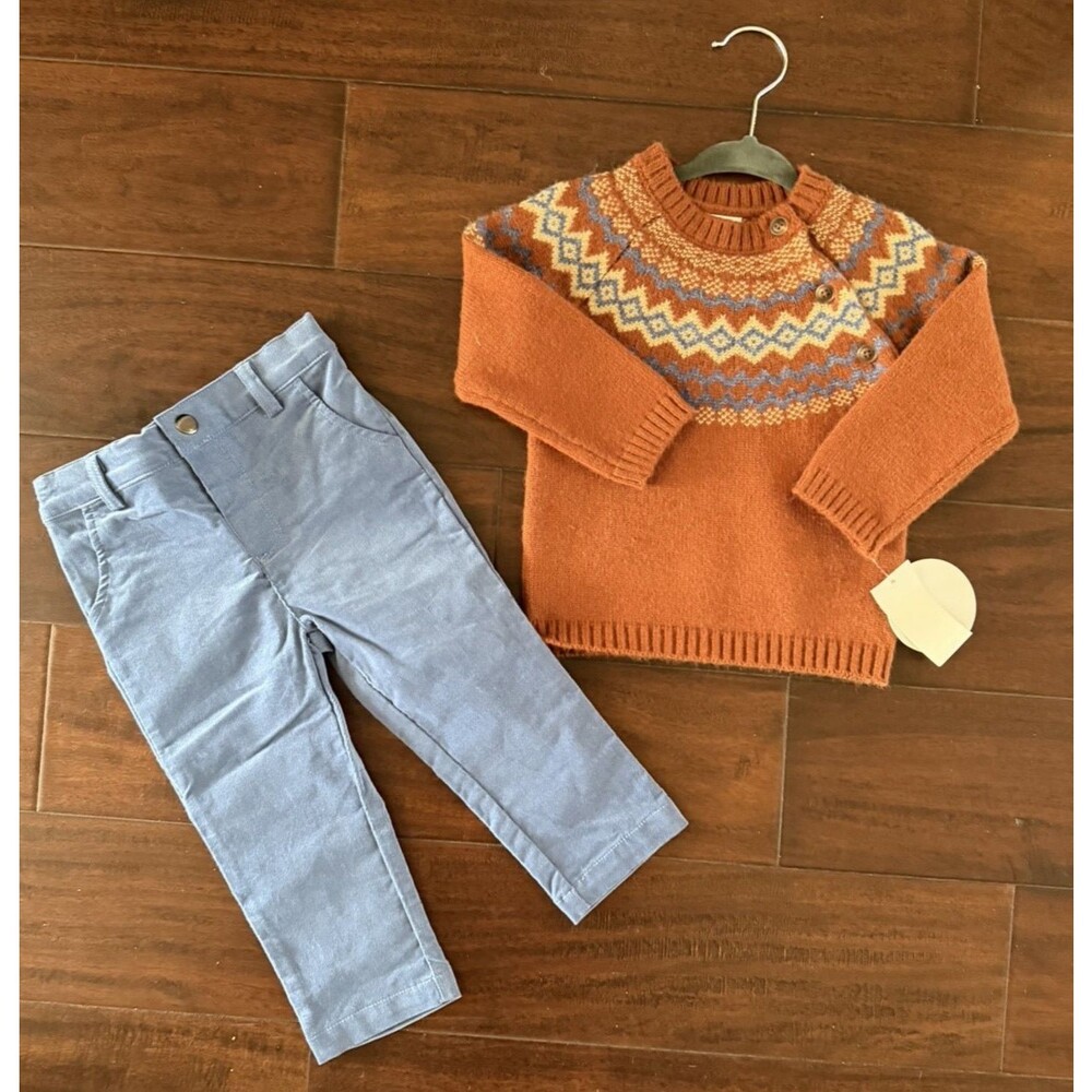 Edgehill Collection baby boy set Christmas winter Fair Isle Sweater Pants 12M